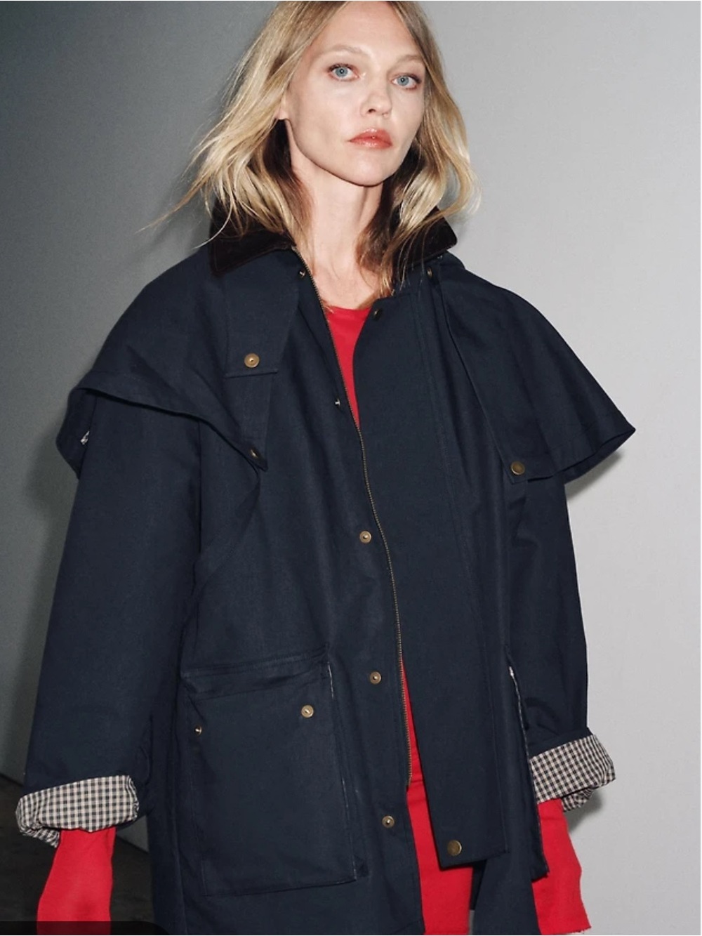 ZARA ZW Collection Viral Hooded Jacket Coat Trench Navy Size S SOLD OUT $179 - Picture 3 of 14
